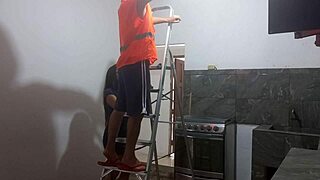 Hey, why not seduce the athletic muscular builder for blowjob and standing fuck session?