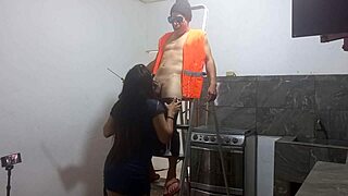 Hey, why not seduce the athletic muscular builder for blowjob and standing fuck session?