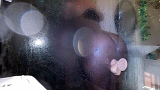 Hot Ebony Milf Caught Using New Toy in Shower Then Rides Interracial Dick in Bathroom Quickie