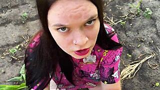 Stepsister got nervous in cornfield and grabbed stepbrother's big cock for comfort!