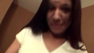 Misty Haze sucks cock in pantyhose during interview then swallows cum.