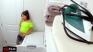 Stepdad empties balls inside stepdaughter while her mom is gone!