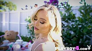 Oh wow, look at this beautiful big tits blonde milf stripping to expose her sexy curvy body in hot lingerie