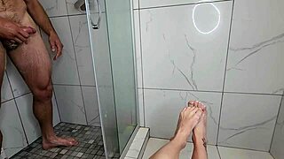 morning shower footjob on my cock... feels so good with cum!