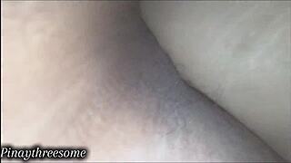 Asian wife cheats on husband by teasing her big clit and hairy pussy before taking doggystyle creampie from roommate