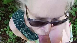 Sexy fat bbw mature sucks cock in forest nature setting