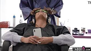 Cheating on wife Aila Donovan with sexy ebony salon girl milf Ana Foxxx in hardcore blowjob doggystyle