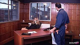 Female mature cougar boss with saggy tits in lingerie seduces big dick worker for cheating office fuck with cumshot