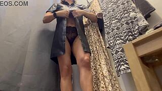 Excited Girl With Big Tits Tries On Clothes Outdoors Boldly