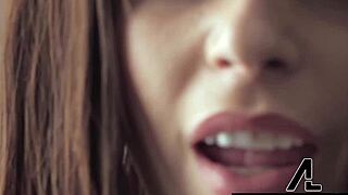 Brunette aussie Kiara Edwards got dicked hard in fishnets with deepthroat blowjob and creampie finish!