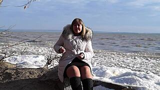 pissing outdoors smoking and flashing hairy pussy under short skirt