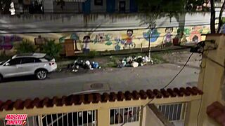 Brazilian milf gave ass to tattooed neighbor while cuckold watched everything on camera with cumshot.