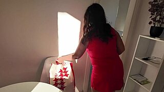 Sharing Hotel Room With Brunette Stepmom Leads To Close Up Views Of Big Natural Tits And Hairy Pussy