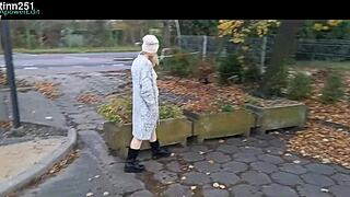 Out in public flashing those natural tits while stripping down