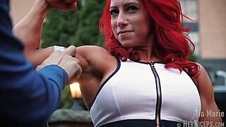 Tia Marie MUSCLE BICEP MEASUREMENTS In Sexy Redhead Flexing