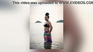 oh wow, this asian babe with big ass tempts her muscular daddy during a photoshoot in tropical nights