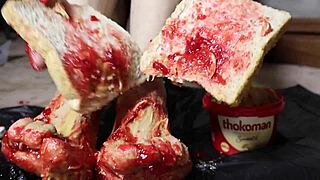 Busty blonde milf explores peanut butter jelly foot fetish fantasy with toys in pov