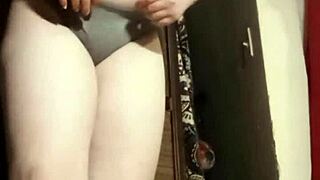 Petite Camgirl in Grey Outfit Fingers Her Tight Ass Bent Over for Voyeur Fetish View