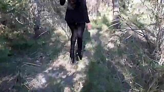 Milf struts boldly in pantyhose and high heels