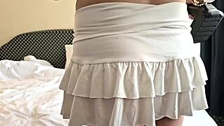 Vacuuming my bed then focusing on swollen nipples and juicy shaved pussy outdoors