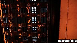 Strapon lesbian sex behind bars in arcane parody with milf and young 18+ teen in prison fucking scene