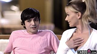 In a taboo roleplay, stepmom milf Pristine Edge stays up all night with her not son stepson, licking his cock in hardcore oral sex.