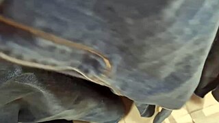 Confident 40-year-old Nicoletta tries on tight jeans in stores, showcasing her big ass and seductive curves.