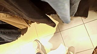 Confident 40-year-old Nicoletta tries on tight jeans in stores, showcasing her big ass and seductive curves.