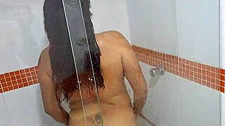 Stepson interrupts my shower to fuck my pussy hard! Big ass Colombian milf gets wet orgasm.