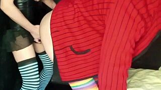 woman pegs guy in female panties with strap-on until she ejaculates untouched