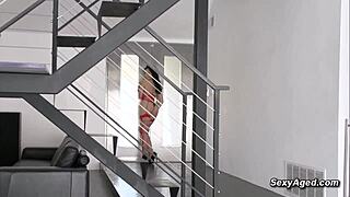 Stunning busty Asian MILF fucked hard in red fetish lingerie