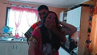 Indian stepmother bends over for doggystyle fucking with stepson in kitchen.