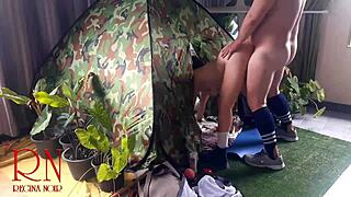 Stranger Fucks Curvy Brunette Nudist Lady Doggystyle In Panties At Camping Site In Nature