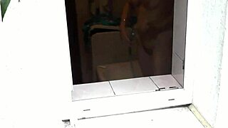 Neighbor Watches Sexy Wife Take Outdoor Shower with Natural Tits and Wet Pussy