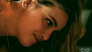 Girlfriend, come bend over in bed so I can finger and lick your big tits blonde pussy while we kiss in this naughty lesbian action.