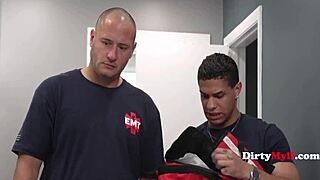 Paramedics rescue stuck stepmom in bathroom by shoving their big cocks into her wet pussy during comic roleplay