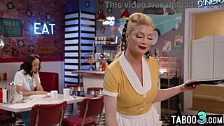 ebony lesbian teen alexis tae fingering and licking blonde milf waitress juicy pussy in taboo encounter