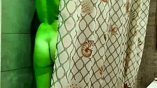 She Hulk Homemade Halloween Costume As Big Green Woman