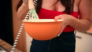 Big tits stepmom burned my breakfast so she gave me rough sex with cum in mouth in the kitchen.