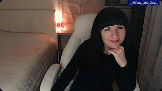 Brunette milf Mlady aka Jessy teases in lingerie and stockings slowly stripping to finger her perky small tits and wet pussy until creamy orgasm