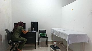 Blind and lame patient hears the moans of a horny nurse while masturbating in the health center, oh god, she's so loud and wet, I can't believe it.