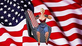 All-American granny fucks with thrusting vibrator to orgasm