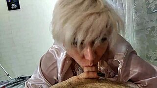 Blonde mature milf Aimee Hot aka AimeeParadise acts as queen of married cocksuckers with close-up deepthroat blowjob and ball licking on wet shaved pussy.