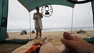 oh shit dick out beach stranger fuck in clear tent