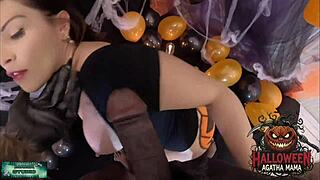 Mama's Brazilian milf Halloween jack o'lantern gets BBC anal pounding!