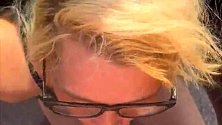 glasses hooker kneels public sucking old man for cash cumshot mouthful