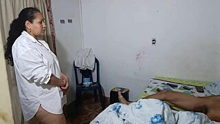 horny stepmom sneaks fuck with stepson while hubby's at work