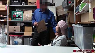 brunette shoplifter caught!! dominated fucked hard by group!!