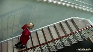 blonde babe mmf threesome anal dp creampie sofa riding