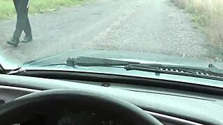 Blonde wife parks car, fingers wet pussy to public squirt orgasm